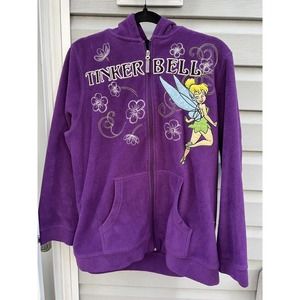 Disney Jacket Large XL Womens Purple Fleece Tinker Bell Full Zip Long Sleeve